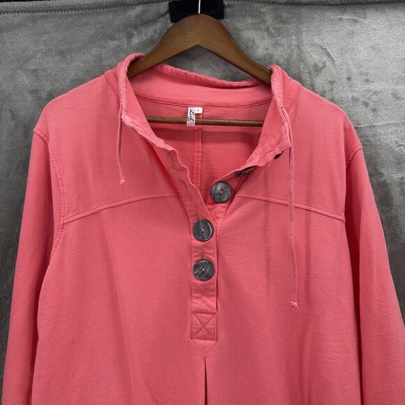 Lulu B Sweatshirt Womens Large Pink Button Popover Beachy Buttons Boxy - Picture 3 of 10